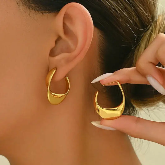 Elegant C-shaped stainless steel stud earrings for women