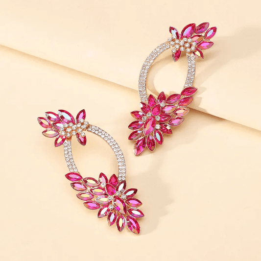 Wreath petal drop earrings featuring pink and silver floral design, adding elegance to any outfit.