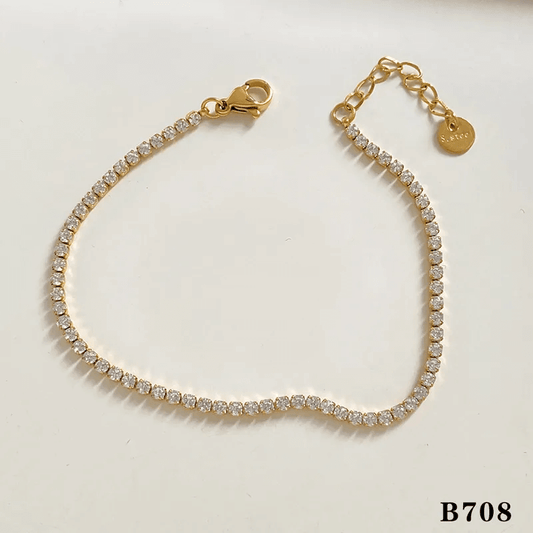 Gold plated stainless steel bracelet with heart-shaped chain design and zircon inlay, elegant and durable jewelry.