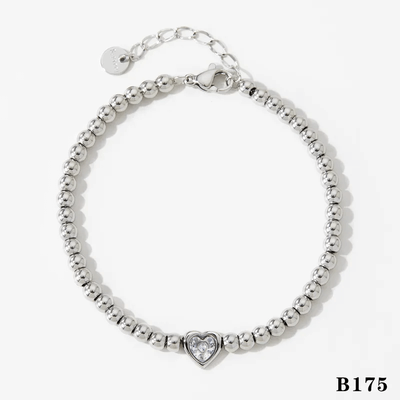 Love Bead Silver Bracelet showcasing elegant heart design with shiny beads, perfect accessory for women.