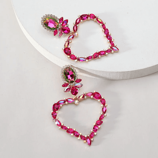 elegant heart-shaped inlay drop earrings for women