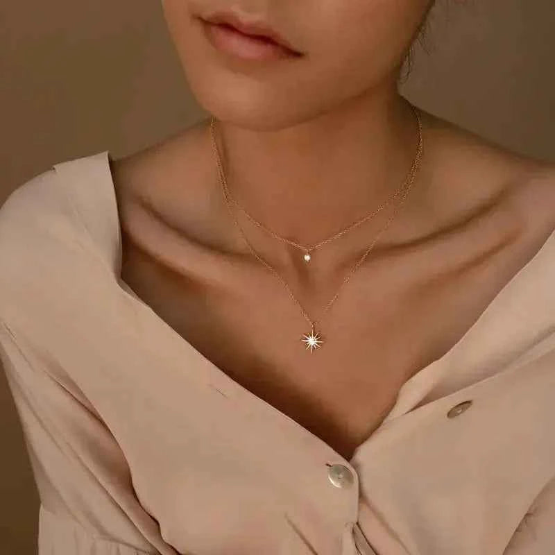 Star Layered Necklace - Elegant Gold-Plated Jewelry for Women