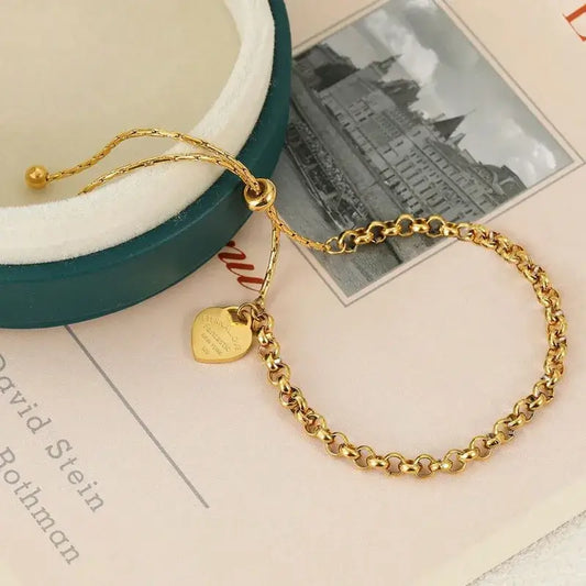 Handmade 18K gold plated heart bracelet in stainless steel