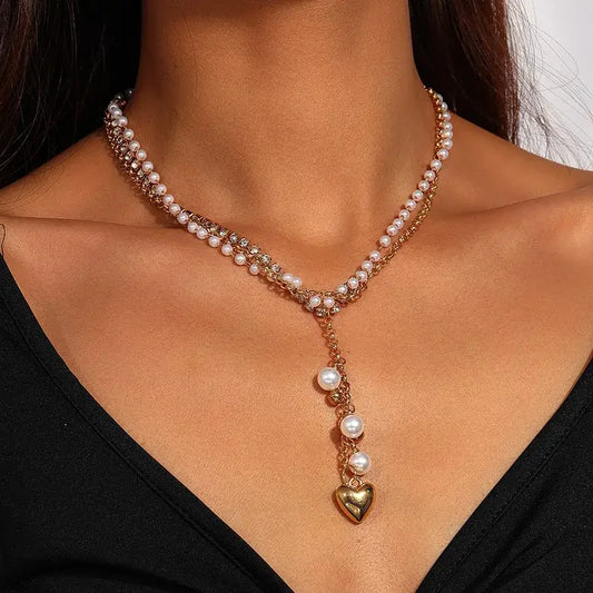 Close-up of Bohemian heart necklace stereo heart pendant