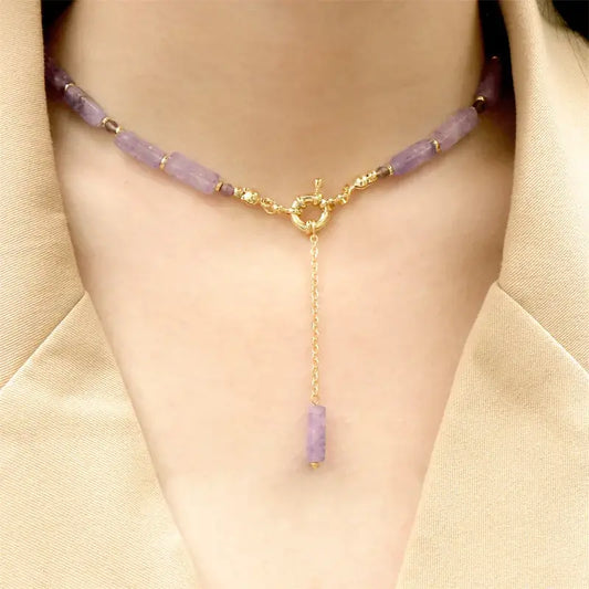 Elegant 18K gold plated handmade necklace with bamboo accents