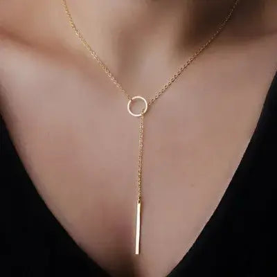 Close-up of Minimalist Y-shaped necklace pendant