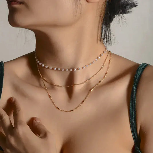 Trendy multi-layer choker with metal chains for women