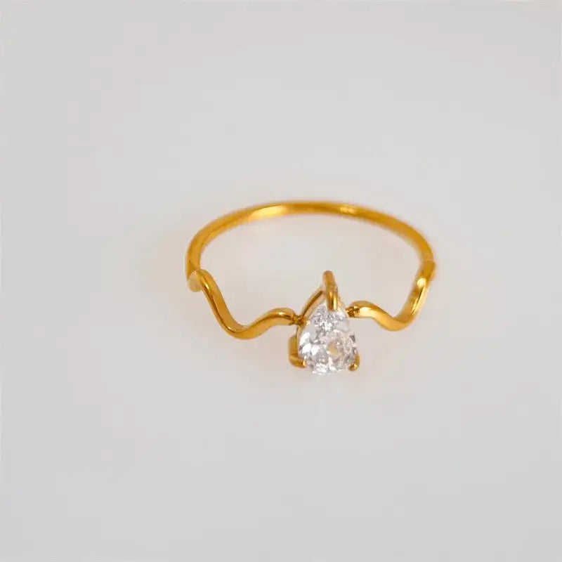 Titanium steel geometric ring on hand – modern zircon inlay women’s jewelry