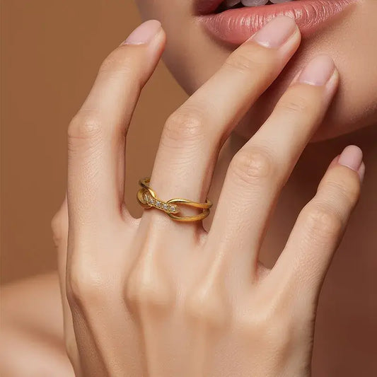 Close-up of 18K gold plated stainless steel ring with classic finish