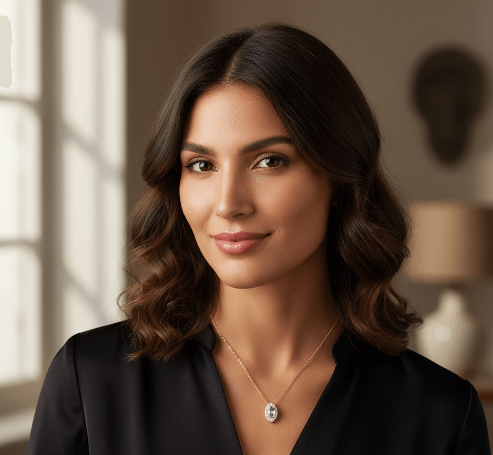 Retro water drop pendant necklace worn by a woman, showcasing elegance and style in a sophisticated setting.