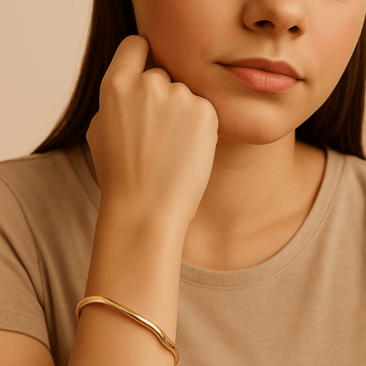 Close-up of Gold Geometric Bracelet showing geometric design