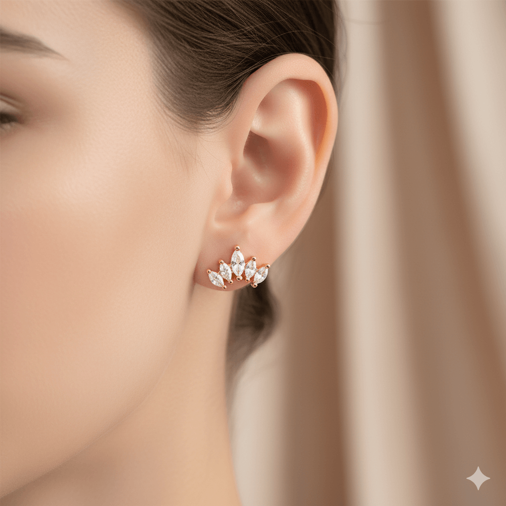 Gold-Plated Flower Ear Studs – Worn on Ear