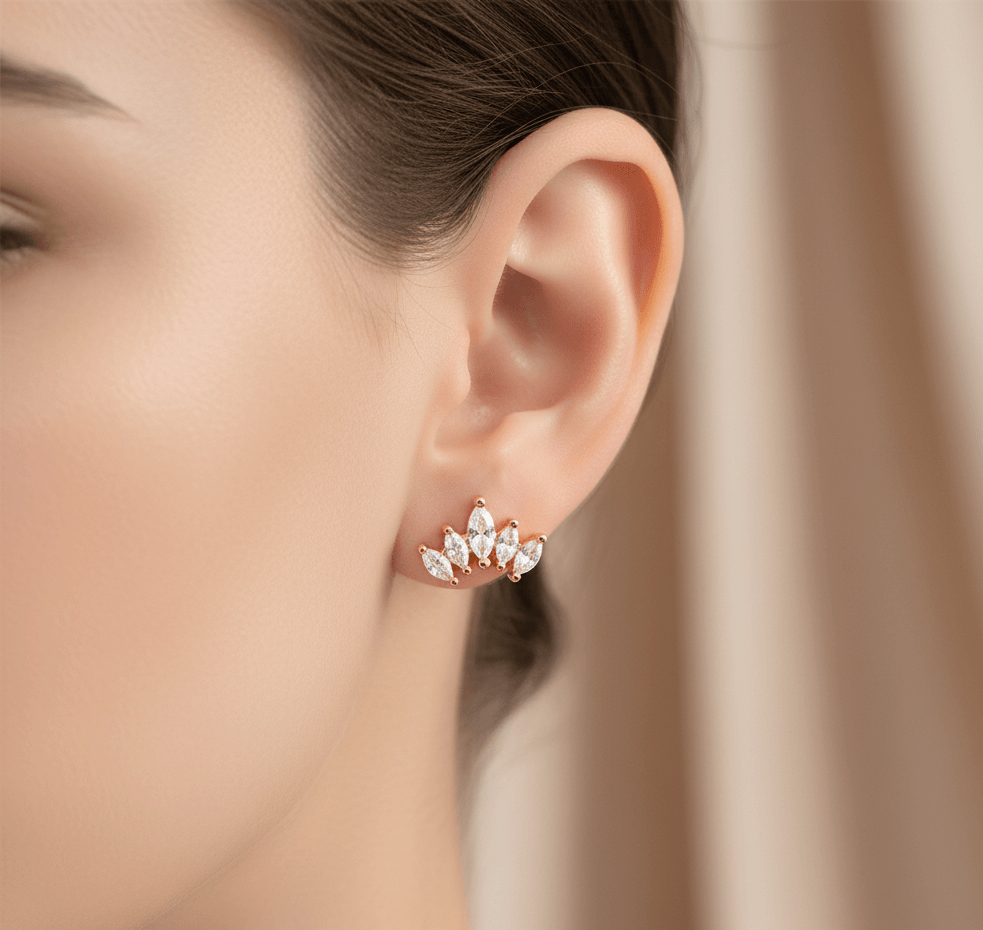 Gold-Plated Flower Ear Studs – Worn on Ear