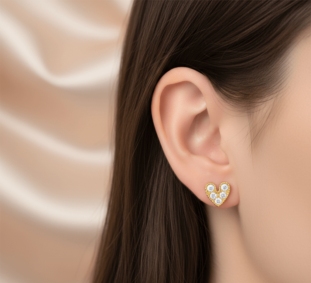 Elegant Gold-Plated Moon Heart Flower Ear Studs for daily wear