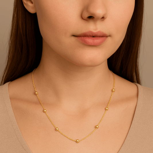 18K gold plated ball bead chain necklace minimalist style