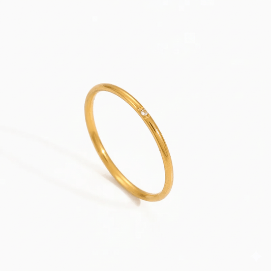 18K gold-plated geometric ring with sparkling zircon inlay, stylish stainless steel design