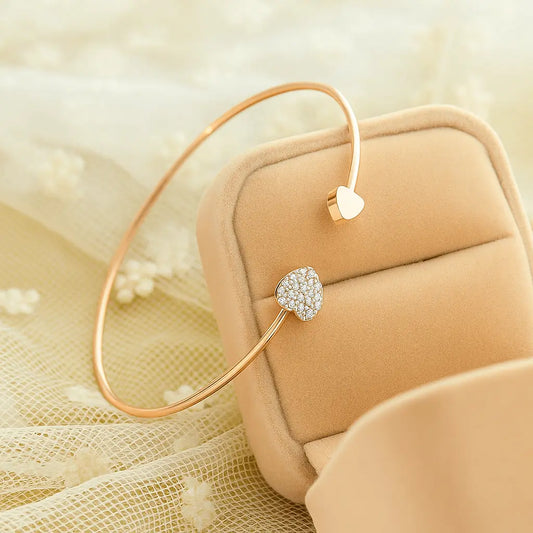 Close-up of Heart Artificial Rhinestones Alloy Bangles showing sparkling rhinestones