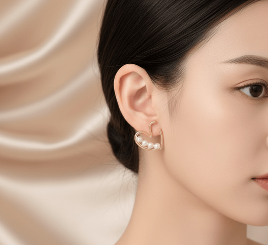 Elegant Heart Bow Knot Earrings – Worn on Ear