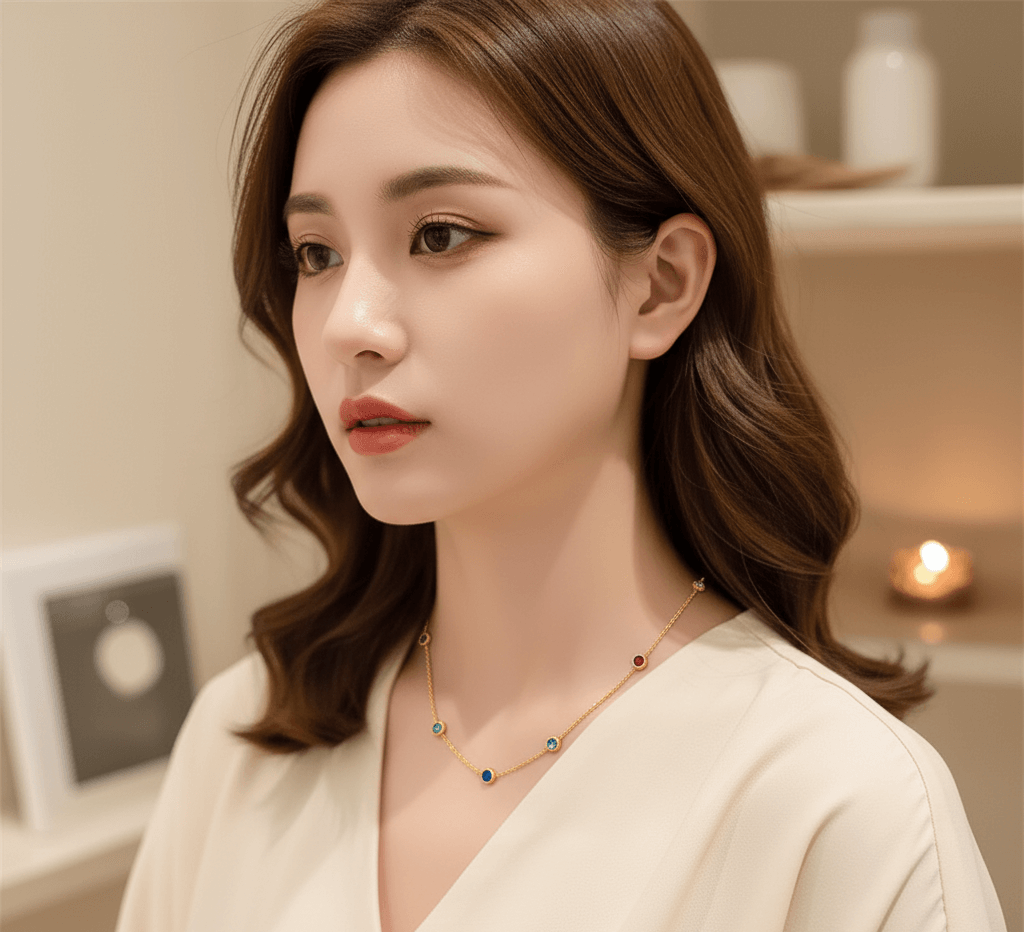 18K gold-plated heart pendant necklace worn elegantly by a woman, showcasing its charm and style.