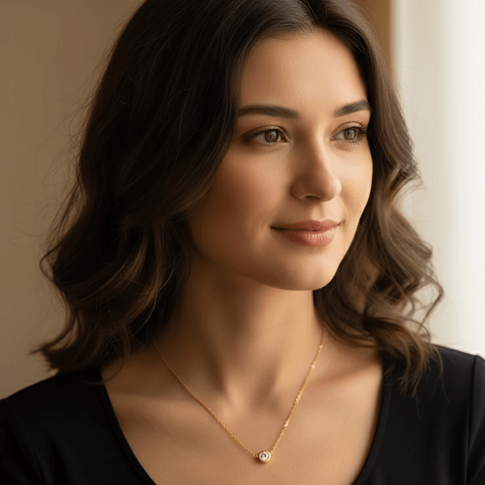 18K Gold U-shape Heart Necklace – Stylish and Waterproof Pendant worn by a model, showcasing elegance and modern design.
