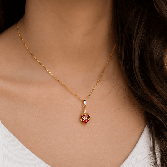 Close-up of Titanium steel heart pendant necklace with chain