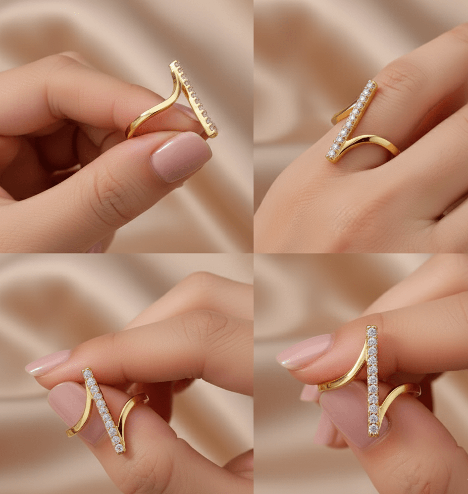 women's geometric ring with sparkling zirconia stones