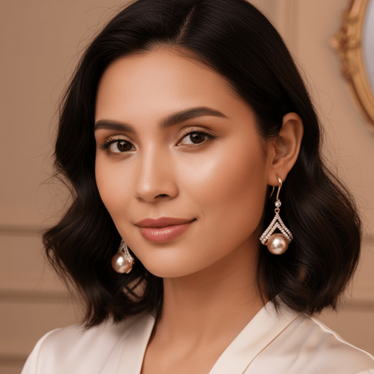 Fashion Earrings for Women – Heart Flower Pearl Rhinestone worn by a woman showcasing elegant design and style.