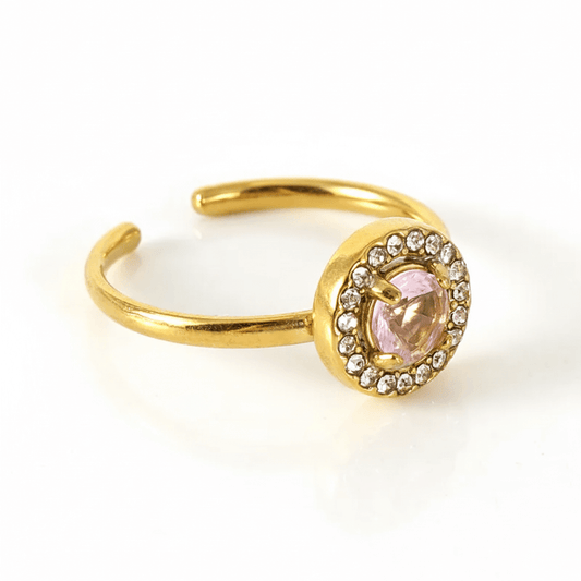 18K gold plated ring featuring sparkling zircon inlays, elegant jewelry for women.