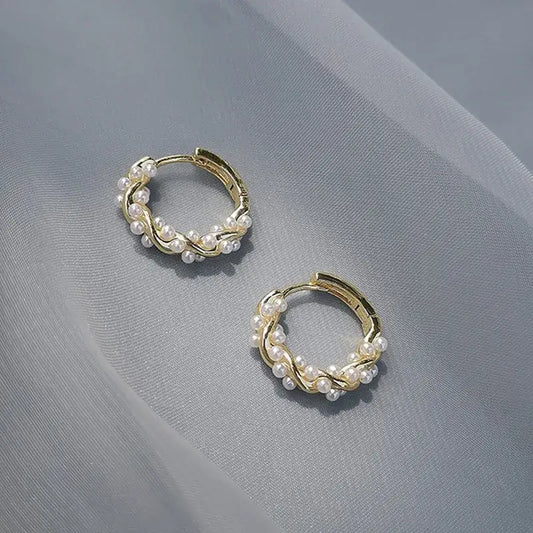 Geometric beaded earrings with elegant imitation pearls