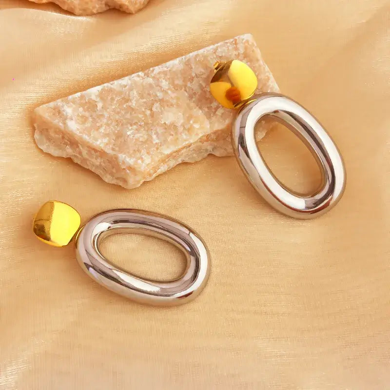 Retro stainless steel drop earrings with 18K gold plating