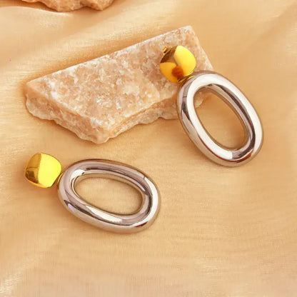 Retro stainless steel drop earrings with 18K gold plating