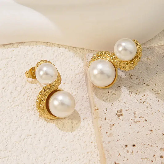 Stainless steel stud earrings with geometric 18K gold plated design