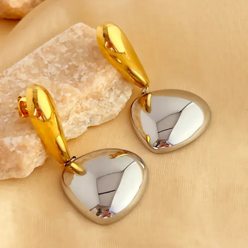 Geometric stainless steel drop earrings with 18K gold plating