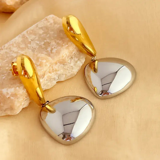 Geometric stainless steel drop earrings with 18K gold plating