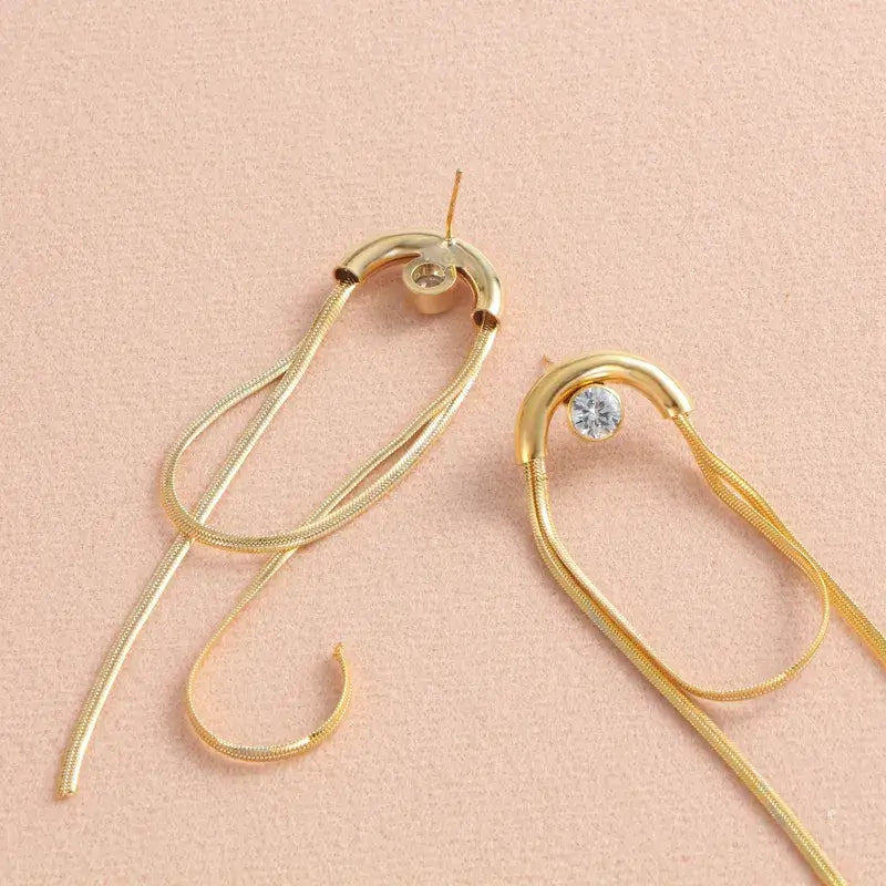 Zircon tassel drop earrings in elegant jewelry box packaging