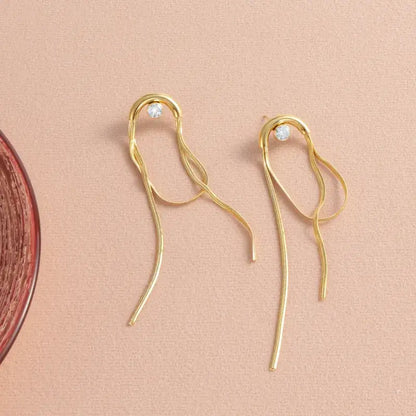 Zircon tassel drop earrings with semicircle design
