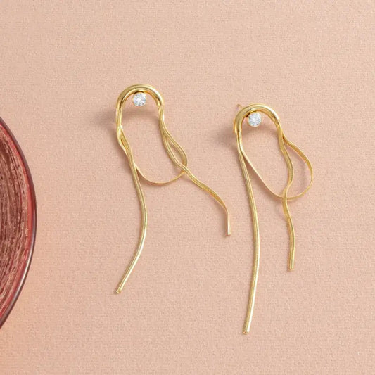 Zircon tassel drop earrings with semicircle design