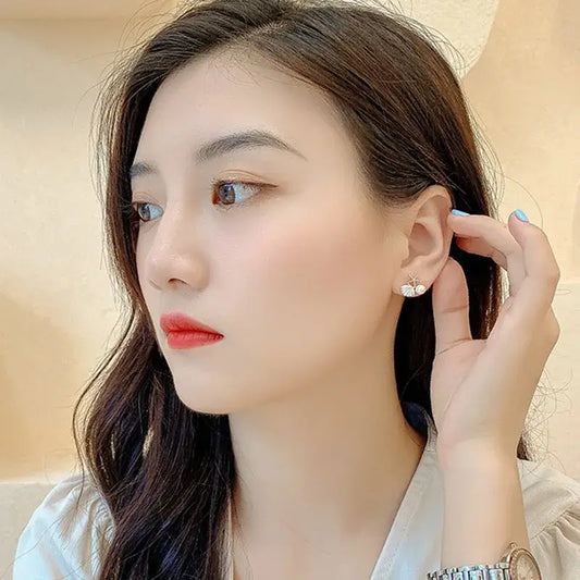 Women's geometric stud earrings marine-style enamel finish
