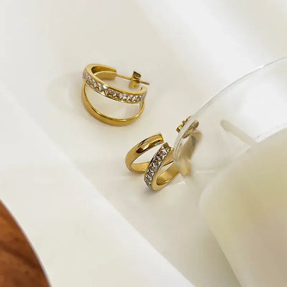Women's geometric gold earrings 18K gold PVD finish