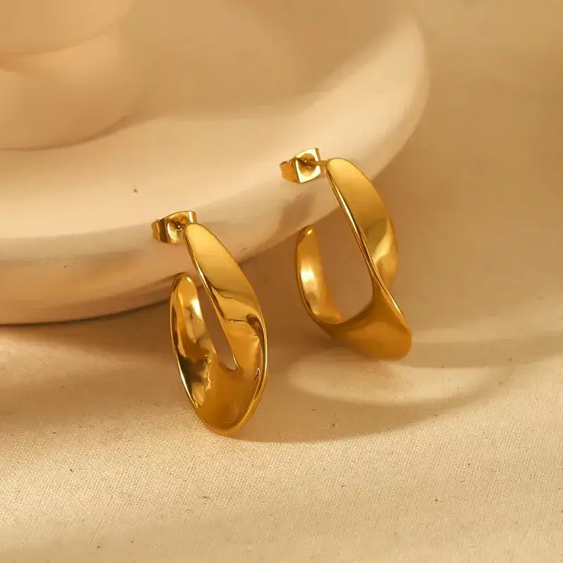 Vintage C-shaped stainless steel stud earrings with durable finish