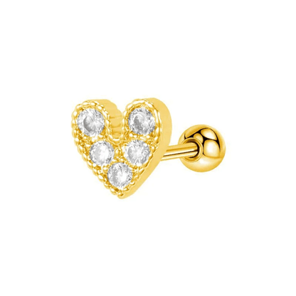 Gold-Plated Moon Heart Flower Ear Studs with zircon inlays