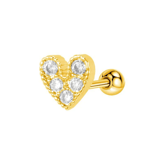 Gold-Plated Moon Heart Flower Ear Studs with zircon inlays