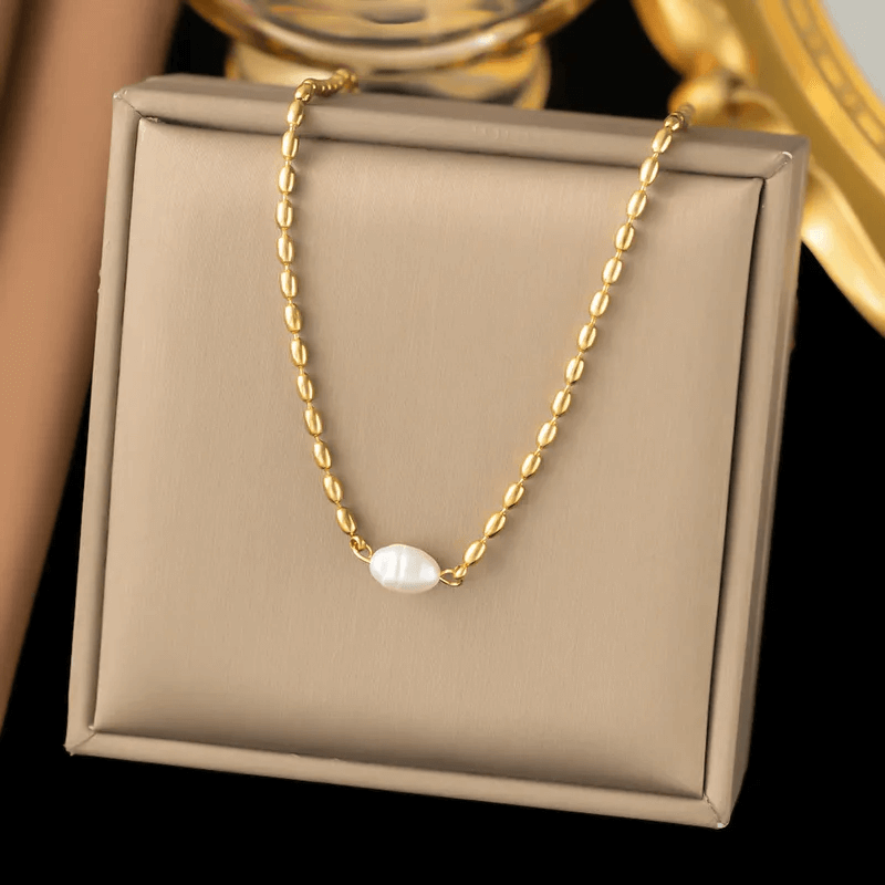 Gold plated pendant necklace waterproof showcased on elegant display box, perfect for women seeking stylish jewelry.