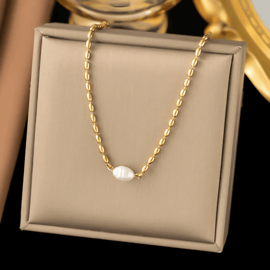 Gold plated pendant necklace waterproof showcased on elegant display box, perfect for women seeking stylish jewelry.
