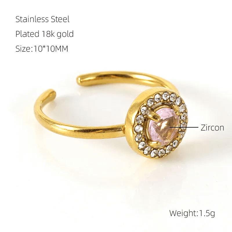 18K gold plated ring with zircon inlay, stylish women's jewelry, elegant accessory for special occasions.