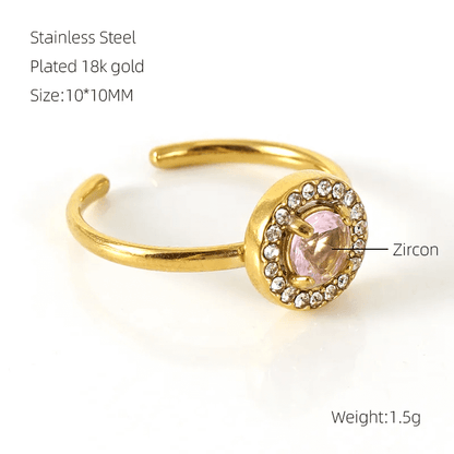 18K gold plated ring with zircon inlay, stylish women's jewelry, elegant accessory for special occasions.