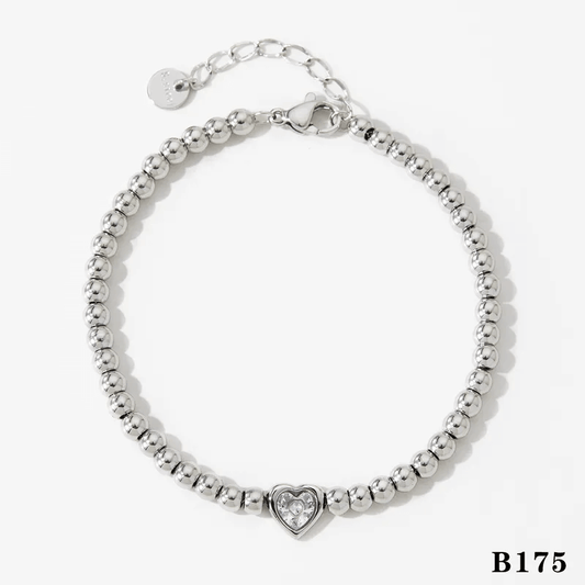 Love Bead Silver Bracelet showcasing elegant heart design with shiny beads, perfect accessory for women.