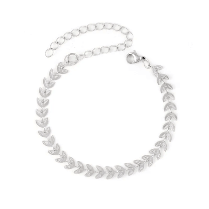 18K gold plated leaf bracelet showcasing a delicate leaf design in stainless steel for women.
