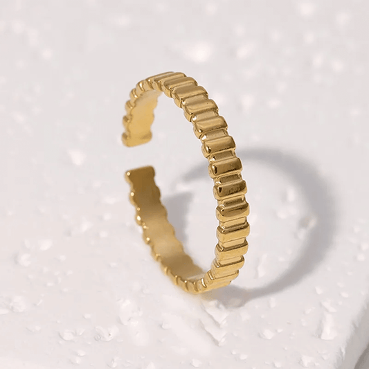 18K gold plated geometric open ring – Stainless steel, waterproof, modern minimalist design, stylish accessory for women.