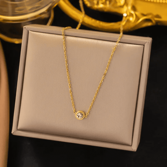 18K Gold U-shape Heart Necklace – Stylish and Waterproof Pendant showcased on elegant jewelry display.